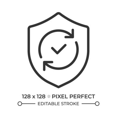 Güvenlik piksel mükemmel çizgi simgesini güncelliyor. Devamlı doğrulama. Antivirüs yazılım güncellemesi. Ağ güvenlik duvarı. İzole vektör çizimi. Taslak sembol. Basit doğrusal çizim. Düzenlenebilir vuruş