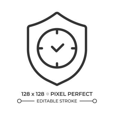 Garanti periyodu pikseli mükemmel çizgi simgesi. Onaylanmış servis, kapsama süresi. Garanti zamanı, güvenli servis. İzole vektör çizimi. Taslak sembol. Basit doğrusal çizim. Düzenlenebilir vuruş