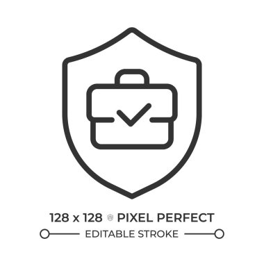 İş güvenliği pikseli mükemmel çizgi simgesi. Personel koruması, onaylanmış iş. Profesyonel bir iş. İzole vektör çizimi. Taslak sembol. Basit doğrusal çizim. Düzenlenebilir vuruş