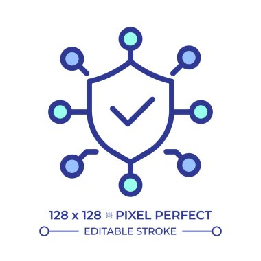 Veri koruma pikseli mükemmel çizgi renk simgesi. Ağ güvenliği, veri sistemi. Doğrulanmış bağlantı. İşaretle. İzole vektör çizimi. Düz renkli sembol tasarımı. Düzenlenebilir vuruş