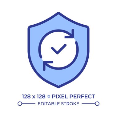 Güvenlik piksel mükemmel çizgi renk simgesini günceller. Devamlı doğrulama. Antivirüs yazılım güncellemesi. Ağ güvenlik duvarı. İzole vektör çizimi. Düz renkli sembol tasarımı. Düzenlenebilir vuruş