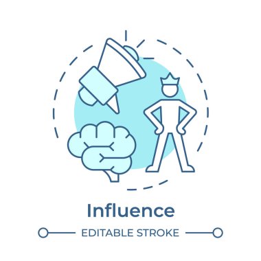 Yumuşak mavi konsept ikonu etkile. Satış istihbaratı. Takım liderliği. Profesyonel beceriler. Yuvarlak şekil çizimi. Soyut bir fikir. Grafik tasarımı. Kitapçıkta, makalede kullanması kolay