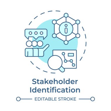 Hissedar tanımlaması yumuşak mavi konsept simgesi. Veri analizi, bilgi alışverişi. Analitik araştırma. Yuvarlak şekil çizimi. Soyut bir fikir. Grafik tasarımı. Kitapçıkta kullanması kolay