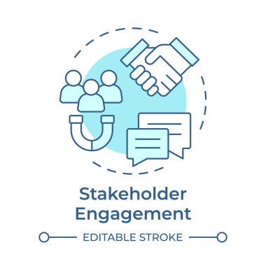 Hissedarların nişanı yumuşak mavi konsept ikonu. İnsan kaynakları, personel alımı. İş anlaşması. Yuvarlak şekil çizimi. Soyut bir fikir. Grafik tasarımı. Kitapçıkta kullanması kolay