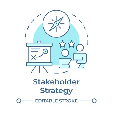 Hissedar stratejisi yumuşak mavi konsept simgesi. Stratejik planlama, çalışan rehberliği. İş toplantısı. Yuvarlak şekil çizimi. Soyut bir fikir. Grafik tasarımı. Kitapçıkta, makalede kullanması kolay