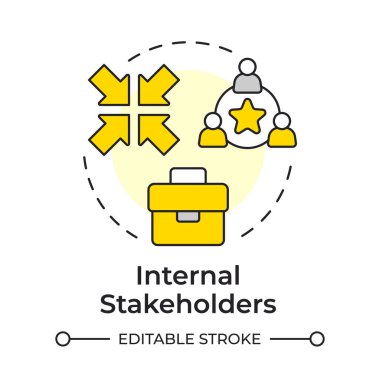 İç hissedarlar çok renkli konsept simgesi. Takım çalışması, iş akışı işbirliği. İş başarısı. Yuvarlak şekil çizimi. Soyut bir fikir. Grafik tasarımı. Kitapçıkta, makalede kullanması kolay