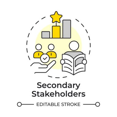 İkincil paydaşlar çok renkli konsept simgesi. Performans değerlendirmesi, çalışan değerlendirmesi. İş büyümesi. Yuvarlak şekil çizimi. Soyut bir fikir. Grafik tasarımı. Kitapçıkta kullanması kolay