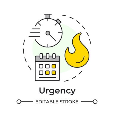Acil çok renkli konsept simgesi. Zaman yönetimi, takvim. Görev kontrol, iş yükü organizasyonu. Yuvarlak şekil çizimi. Soyut bir fikir. Grafik tasarımı. Kitapçıkta kullanması kolay