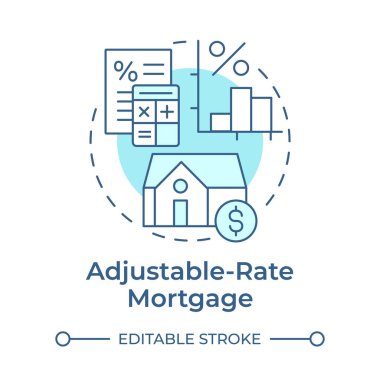 Ayarlanabilir ipotekli yumuşak mavi konsept simgesi. Yatırım analizi, kira hesaplaması. Yuvarlak şekil çizimi. Soyut bir fikir. Grafik tasarımı. Sunumda kullanması kolay, kitapçık