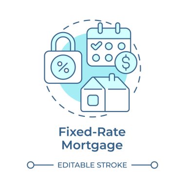 Sabit fiyatlı ipotek yumuşak mavi konsept ikonu. Ev kredisi, ev alımı. Gayrimenkul. Yuvarlak şekil çizimi. Soyut bir fikir. Grafik tasarımı. Sunumda kullanması kolay, kitapçık