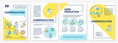 Aşırı üretim mavi ve sarı broşür. İstatistiksel ölçüler, finansal belgeler. Renk çizgisi simgeli broşür reklam tasarımı. Düzenlenebilir 4 sayfa. Questrial, Lato-Düzenli yazı tipleri