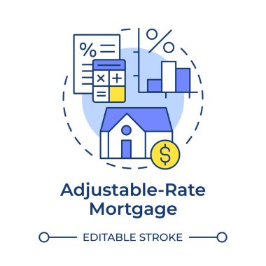 Ayarlanabilir faizli ipotek çok renkli konsept simgesi. Yatırım analizi, kira hesaplaması. Yuvarlak şekil çizimi. Soyut bir fikir. Grafik tasarımı. Sunumda kullanması kolay, kitapçık