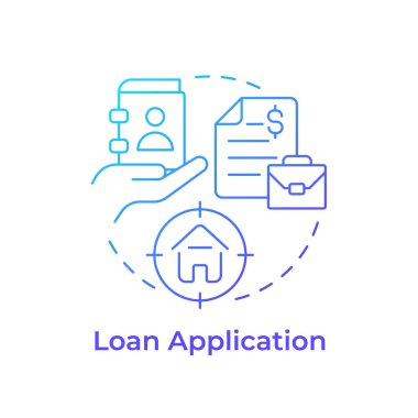 Kredi uygulaması mavi gradyan konsept simgesi. Portföy yönetimi, yatırım planlaması. Yuvarlak şekil çizimi. Soyut bir fikir. Grafik tasarımı. Sunumda kullanması kolay, kitapçık