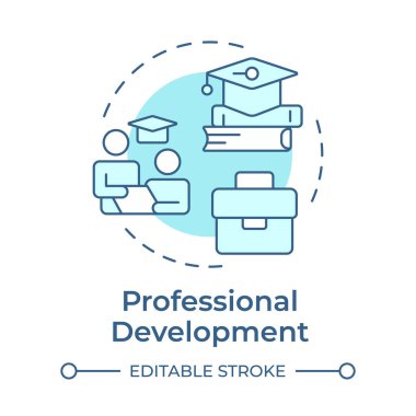 Profesyonel gelişim yumuşak mavi konsept ikonu. Kariyer geliştirme, beceri eğitimi. Yuvarlak şekil çizimi. Soyut bir fikir. Grafik tasarımı. Sunumda kullanması kolay, haber