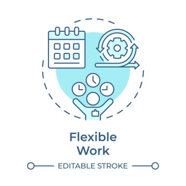 Esnek çalışma, yumuşak mavi konsept ikonu. İş akışı organizasyonu, zaman yönetimi. Çalışanlık görevleri. Yuvarlak şekil çizimi. Soyut bir fikir. Grafik tasarımı. Sunumda kullanması kolay, haber