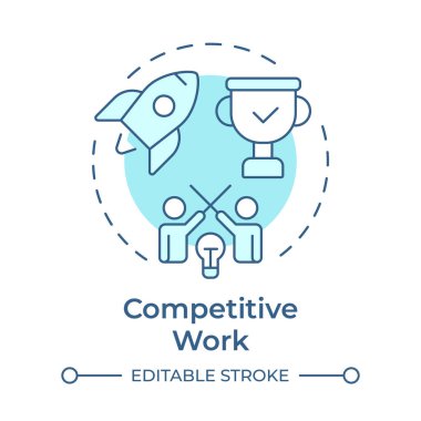 Rekabetçi çalışma yumuşak mavi konsept simgesi. İş kurma, takım liderliği. Ürün başarısı. Yuvarlak şekil çizimi. Soyut bir fikir. Grafik tasarımı. Sunumda kullanması kolay, haber