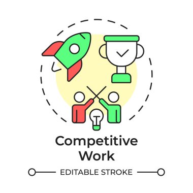 Rekabetçi iş çok renkli konsept simgesi. İş kurma, takım liderliği. Ürün başarısı. Yuvarlak şekil çizimi. Soyut bir fikir. Grafik tasarımı. Sunumda kullanması kolay, haber