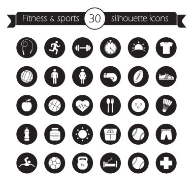 Fitness, spor Icons set.