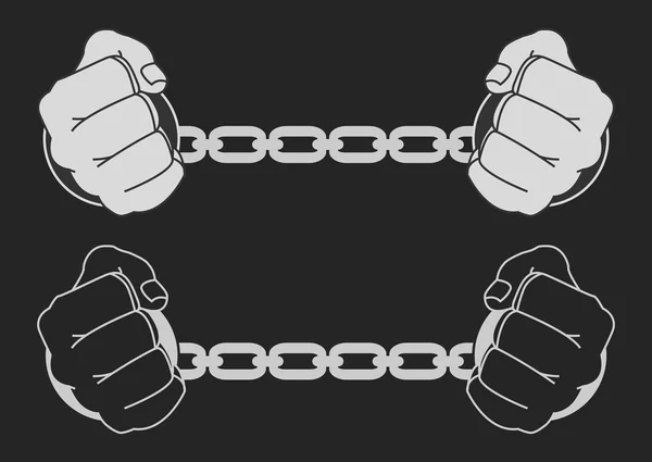 Hands in strained steel handcuffs. — Stock Vector