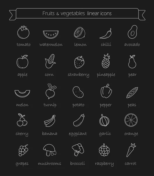 Legumes, conjunto de ícones de frutas . — Vetor de Stock