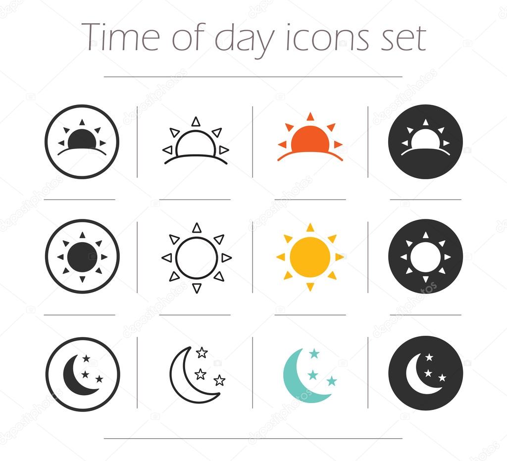 Time, day, night iicons set