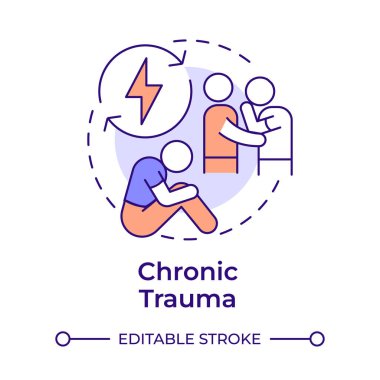 Kronik travma çok renkli konsept ikonu. Duygusal istismar, sosyal çatışma. İletişim sorunları. Yuvarlak şekil çizimi. Soyut bir fikir. Grafik tasarımı. Broşürde kullanması kolay, kitapçık.