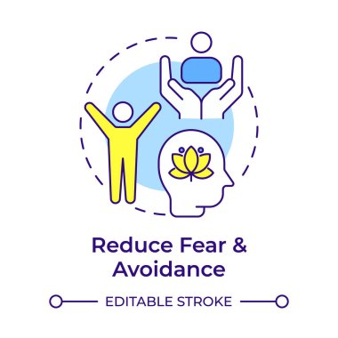 Korku ve kaçınma konsepti ikonunu azalt. Zihinsel sağlık, kişisel gelişim. Toplum desteği. Yuvarlak şekil çizimi. Soyut bir fikir. Grafik tasarımı. Broşürde kullanması kolay, kitapçık.