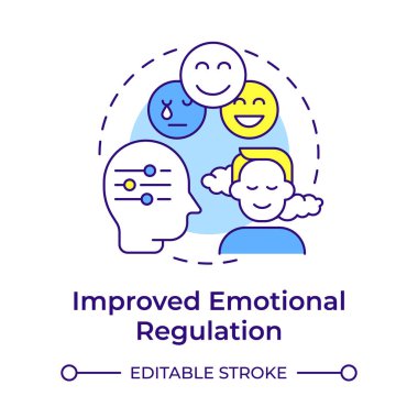 Geliştirilmiş duygusal düzenleme çok renkli konsept simgesi. Ruh hali psikolojisi, kendini kontrol. Kişisel barış. Yuvarlak şekil çizimi. Soyut bir fikir. Grafik tasarımı. Broşürde kullanması kolay, kitapçık.
