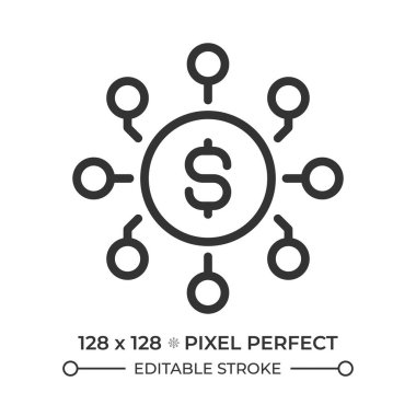 Dijital para piksel mükemmel çizgi simgesi. Şifreli para. Blockchain ağ operasyonları. E finans teknolojisi. İzole vektör çizimi. Taslak sembol. Basit doğrusal çizim. Düzenlenebilir vuruş