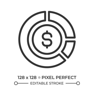 Varlık dağılımı piksel mükemmel çizgi simgesi. Yatırım portföyünü bölüşmek. Kişisel mali yönetim. İzole vektör çizimi. Taslak sembol. Basit doğrusal çizim. Düzenlenebilir vuruş