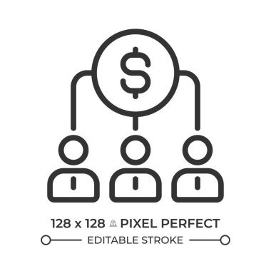 Kar paylaşımı pikseli mükemmel çizgi simgesi. Organizasyon finansal yapısı. Şirketin hissedarları. Yönetimden. İzole vektör çizimi. Taslak sembol. Basit doğrusal çizim. Düzenlenebilir vuruş