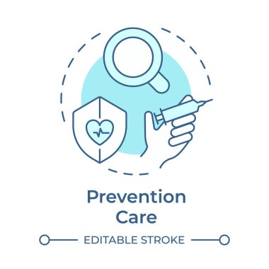 Önleme bakımı yumuşak mavi konsept simgesi. Tıbbi muayene, sağlık kontrolü. Hayat sigortası. Yuvarlak şekil çizimi. Soyut bir fikir. Grafik tasarımı. Sunumda kullanması kolay, kitapçık