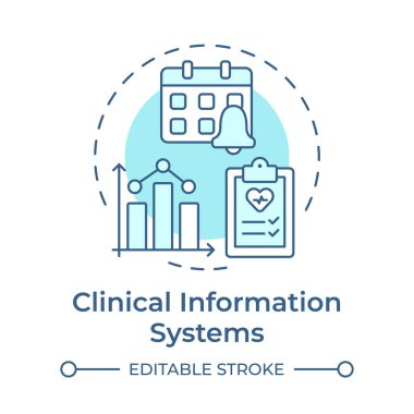 Klinik bilgi sistemleri yumuşak mavi konsept simgesi. Sağlık sistemi, ilaç alarmları. Yuvarlak şekil çizimi. Soyut bir fikir. Grafik tasarımı. Sunumda kullanması kolay, kitapçık