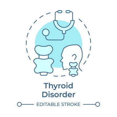 Tiroid bozukluğu. Yumuşak mavi konsept ikonu. Endokrinoloji tedavisi, boyun hastalığı. Tıbbi durum. Yuvarlak şekil çizimi. Soyut bir fikir. Grafik tasarımı. Sunumda kullanması kolay