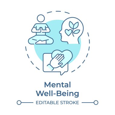 Zihinsel refah, yumuşak mavi konsept ikonu olmak. Kişisel bakım, duygusal denge. Ruhani farkındalık. Yuvarlak şekil çizimi. Soyut bir fikir. Grafik tasarımı. Sunumda kullanması kolay, kitapçık