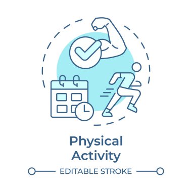 Fiziksel aktivite yumuşak mavi konsept ikonu. Spor programı, antrenman programı. Dayanıklılık eğitimi. Yuvarlak şekil çizimi. Soyut bir fikir. Grafik tasarımı. Sunumda kullanması kolay, kitapçık