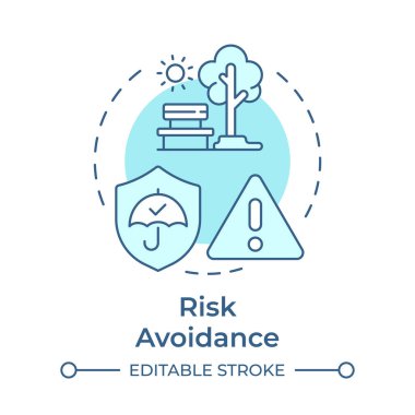 Yumuşak mavi konsept ikonundan kaçınma riski. Park güvenliği, halka açık alanlar. Tehlike kontrolü. Yuvarlak şekil çizimi. Soyut bir fikir. Grafik tasarımı. Sunumda kullanması kolay, kitapçık