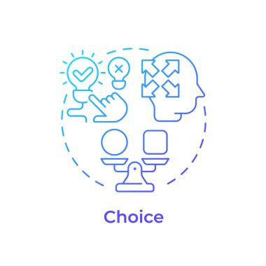 Seçenek mavi gradyan konsept simgesi. Eleştirel düşünme, karar verme. Sorun çözme. Yenilikçi fikirler. Yuvarlak şekil çizimi. Soyut bir fikir. Grafik tasarımı. Broşürde kullanması kolay, kitapçık.