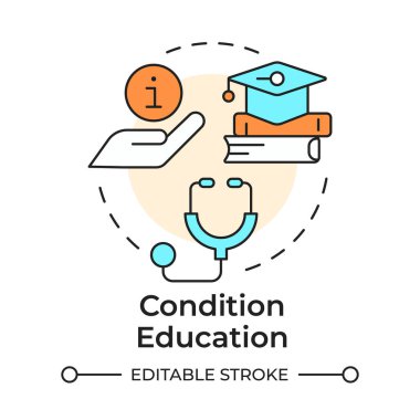 Durum eğitimi çok renkli konsept simgesi. Tıbbi bilgiler, sağlık bilgileri. Yuvarlak şekil çizimi. Soyut bir fikir. Grafik tasarımı. Sunumda kullanması kolay, kitapçık