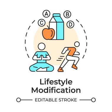 Yaşam stili modifikasyon çok renkli konsept simgesi. Sağlıklı sağlık, beslenme bakımı. Sağlık hizmetleri faaliyetleri. Yuvarlak şekil çizimi. Soyut bir fikir. Grafik tasarımı. Sunumda kullanması kolay