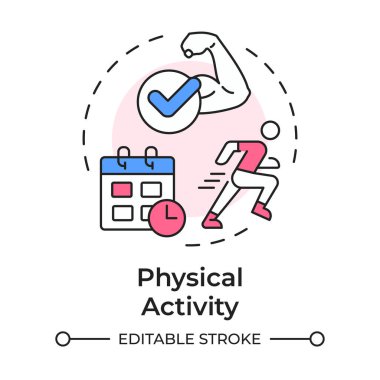 Fiziksel aktivite çok renkli konsept simgesi. Spor programı, antrenman programı. Dayanıklılık eğitimi. Yuvarlak şekil çizimi. Soyut bir fikir. Grafik tasarımı. Sunumda kullanması kolay, kitapçık