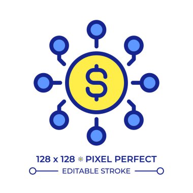 Dijital para piksel mükemmel çizgi renk simgesi. Şifreli para. Blockchain ağ operasyonları. E finans teknolojisi. İzole vektör çizimi. Düz renkli sembol tasarımı. Düzenlenebilir vuruş