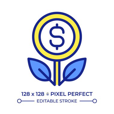 Para ağacı pikseli mükemmel çizgi renk simgesi. Finansal büyüme. Yatırım faizi. Nakit miktarı artıyor. İzole vektör çizimi. Düz renkli sembol tasarımı. Düzenlenebilir vuruş