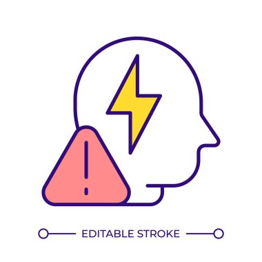 Kafa germe çizgisi renk simgesi. Zihinsel güç. Kişisel refah, sağlık hizmetleri. Sinirsel hiperaktivite, insan tükenmesi. İzole vektör çizimi. Düz renkli sembol tasarımı. Düzenlenebilir vuruş