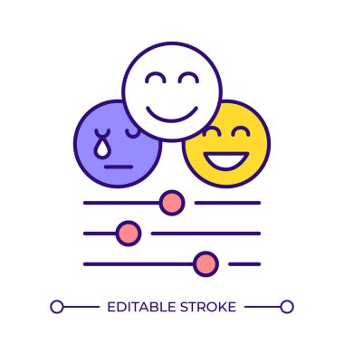 Duygusal düzenleme çizgi renk simgesi. Ruh hali izleme, duygusal zeka. Duygusal durumlar, psikolojik terapi. İzole vektör çizimi. Düz renkli sembol tasarımı. Düzenlenebilir vuruş