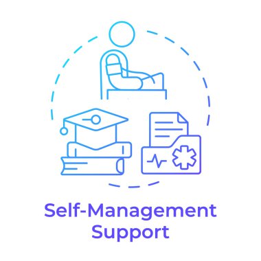 Özyönetim mavi gradyan konsept simgesini destekler. Tıp eğitimi, hasta bakımı. Sağlık kayıtları. Yuvarlak şekil çizimi. Soyut bir fikir. Grafik tasarımı. Sunumda kullanması kolay, kitapçık