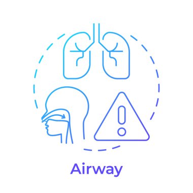 Hava yolu mavi gradyan konsept simgesi. Solunum sorunları, akciğer sorunları. Nefes almakta zorlanıyorum. Yuvarlak şekil çizimi. Soyut bir fikir. Grafik tasarımı. Sunumda kullanması kolay, kitapçık