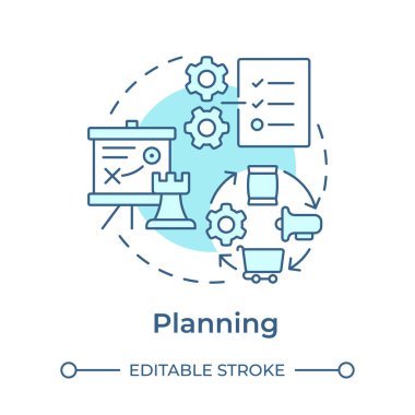 Yumuşak mavi konsept ikonu planlıyorum. İş süreci, şirket stratejisi. Proje yönetimi. Yuvarlak şekil çizimi. Soyut bir fikir. Grafik tasarımı. Sunumda kullanması kolay, haber