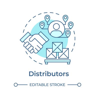 Dağıtımcılar yumuşak mavi konsept simgesi. Lojistik ortaklıklar, izleme anlaşması. İş birliği. Yuvarlak şekil çizimi. Soyut bir fikir. Grafik tasarımı. Sunumda kullanması kolay