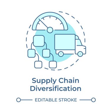 Tedarik zinciri çeşitlendirme yumuşak mavi konsept simgesi. Lojistik verimlilik, teslimat hizmetleri. Yuvarlak şekil çizimi. Soyut bir fikir. Grafik tasarımı. Sunumda kullanması kolay, haber